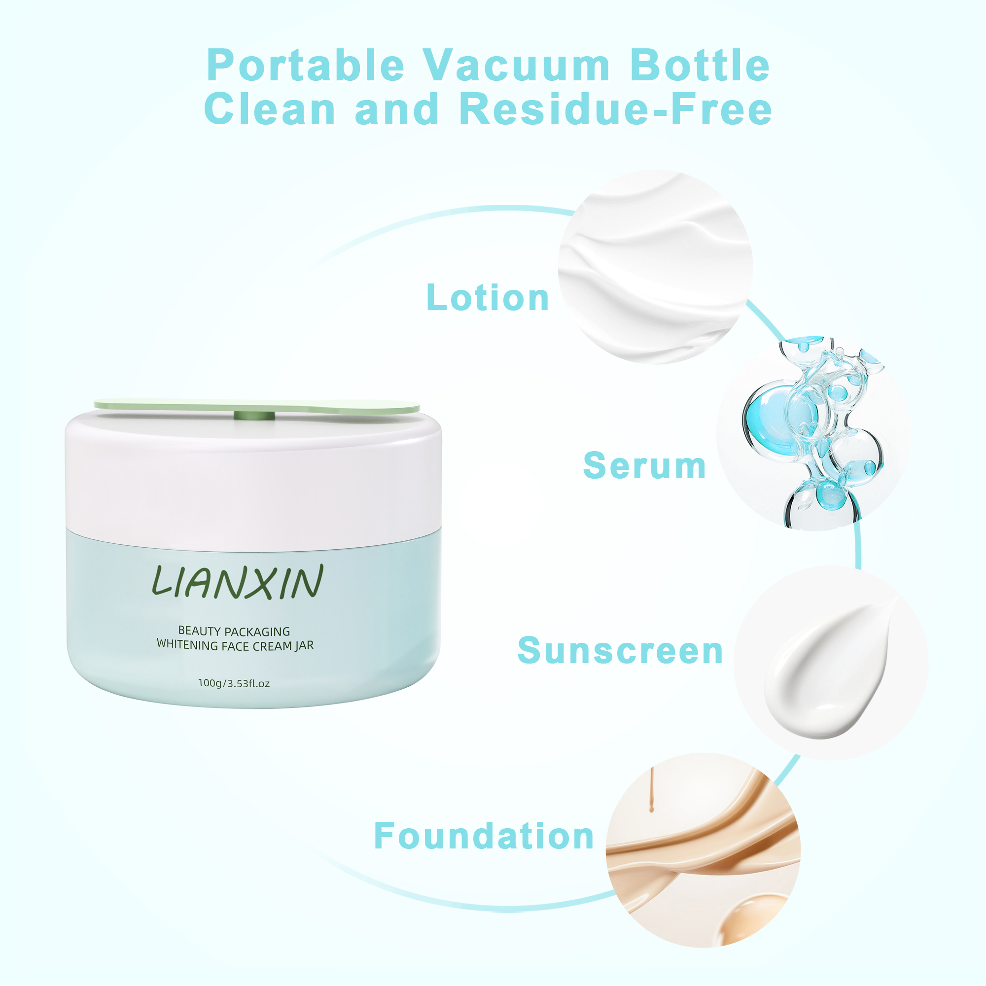 100g plastic cosmetic jar with spatula spoon for face cream packaging application