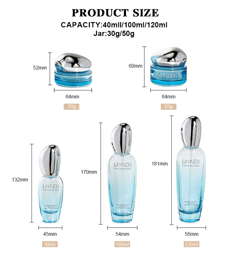 Custom glass cosmetic containers size
