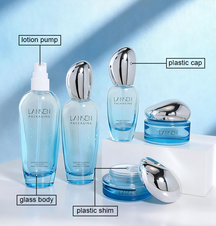 blue cosmetic packaging set details
