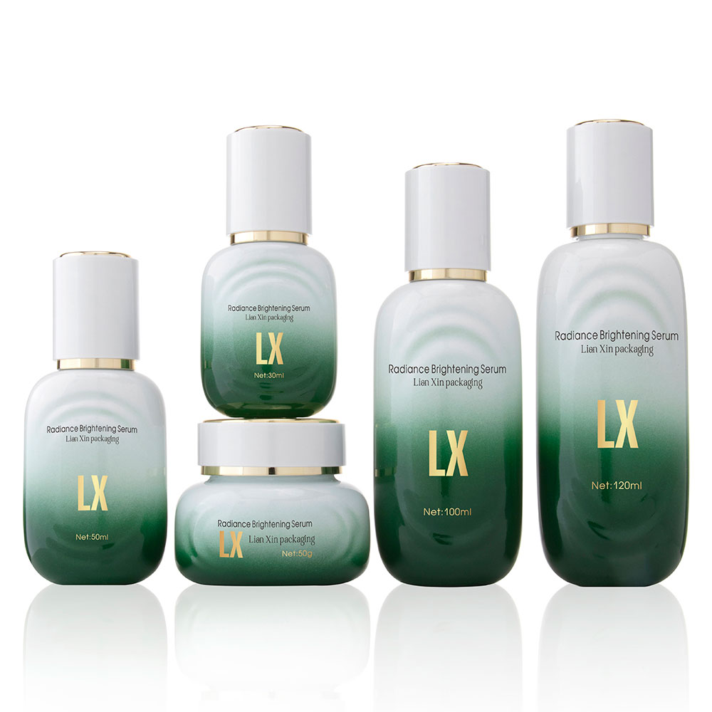 Luxury green gradient glass skincare packaging set