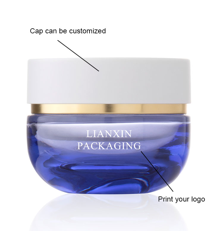 Luxury blue glass cosmetic jar 30g 50g 100g for skincare cream packaging custom