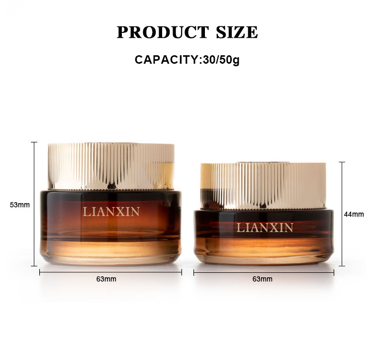 30g and 50g amber glass cosmetic cream jar size