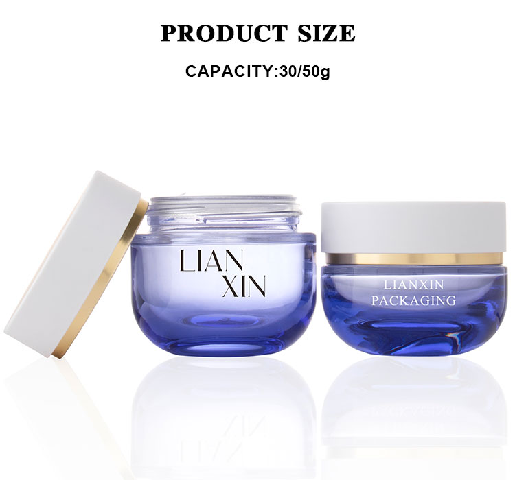 Luxury blue glass cosmetic jar 30g 50g 100g for skincare cream packaging size