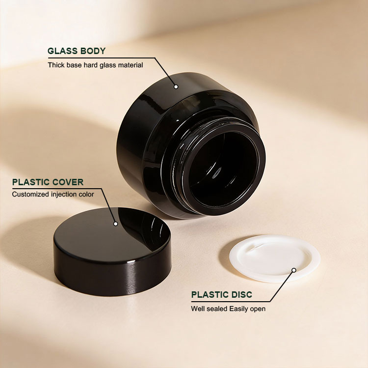 Black Glass Cosmetic Jar Details