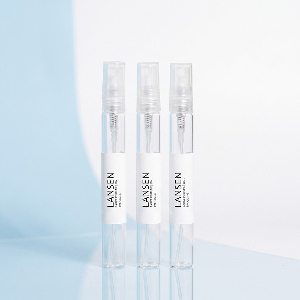 10ml slim round glass perfume sample bottle with spray pump