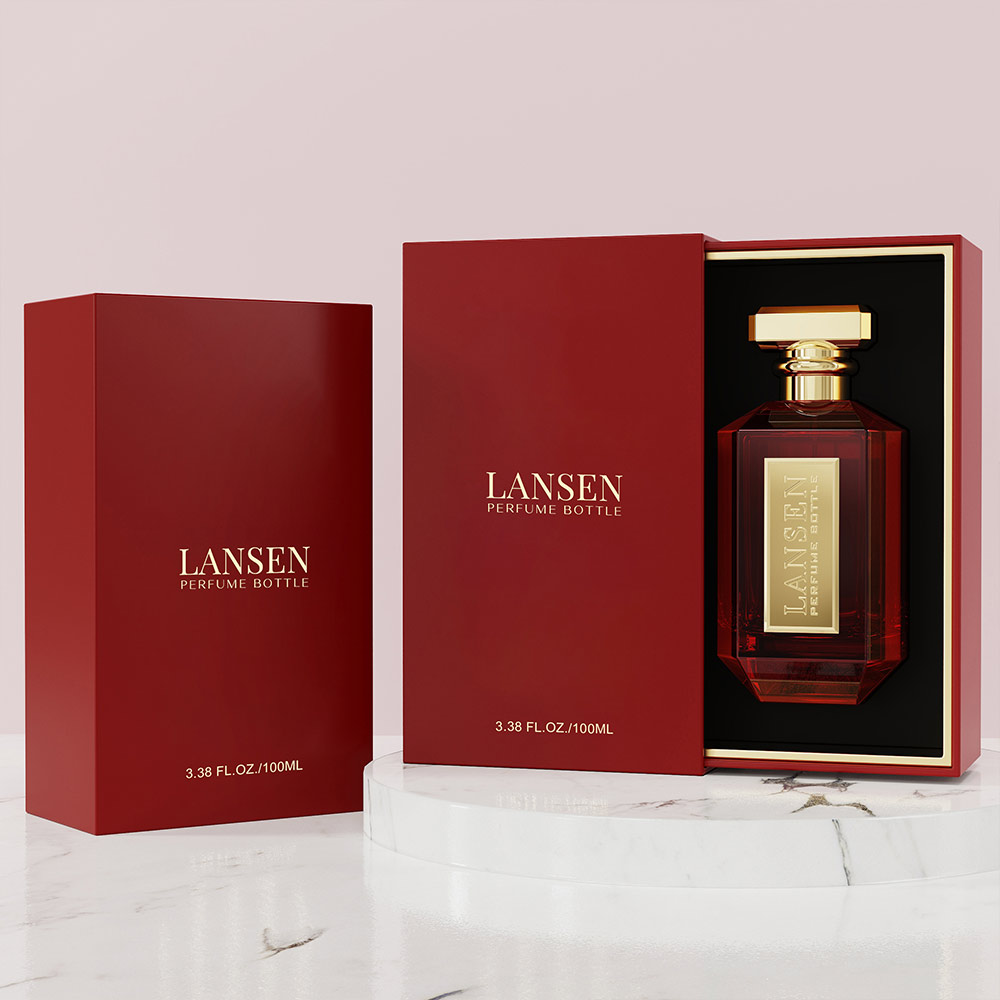 Luxury black glass perfume bottle with premium rigid gift box