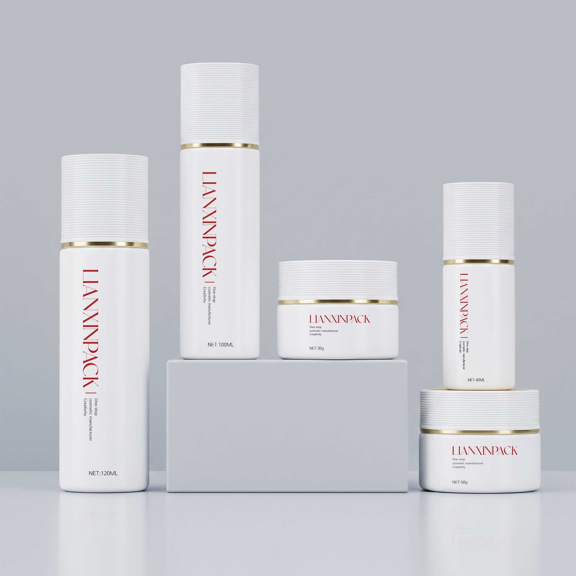Premium matte white skincare bottle set for cosmetics
