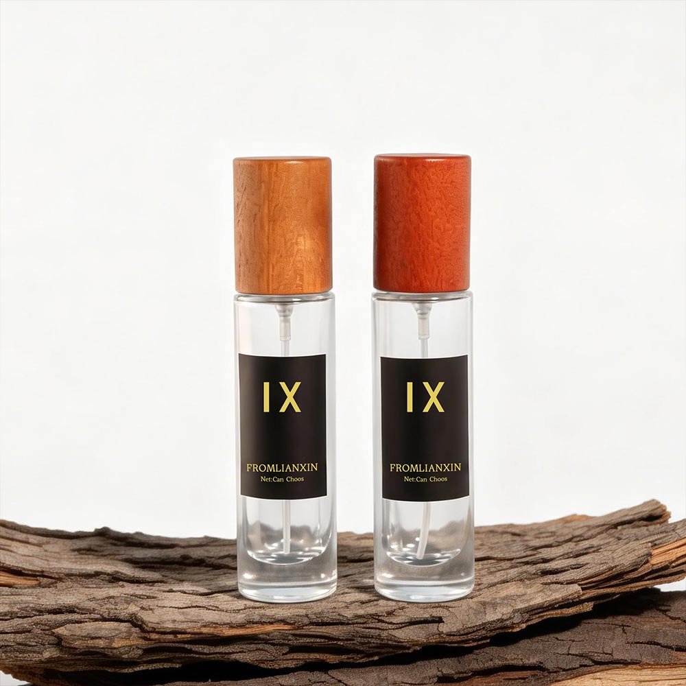 wood cap fragrance bottle