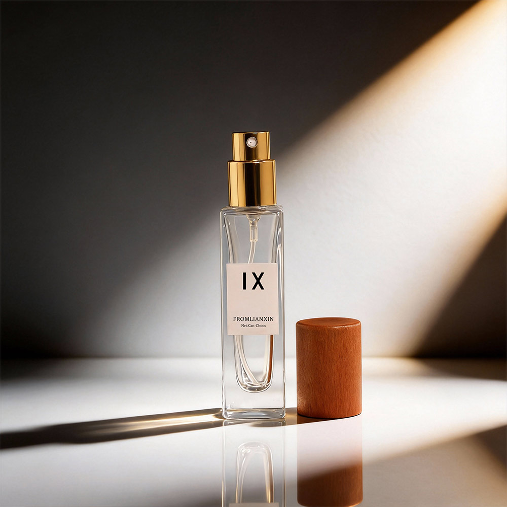15ml rectangular wooden cap perfume bottle with glass spray bottle