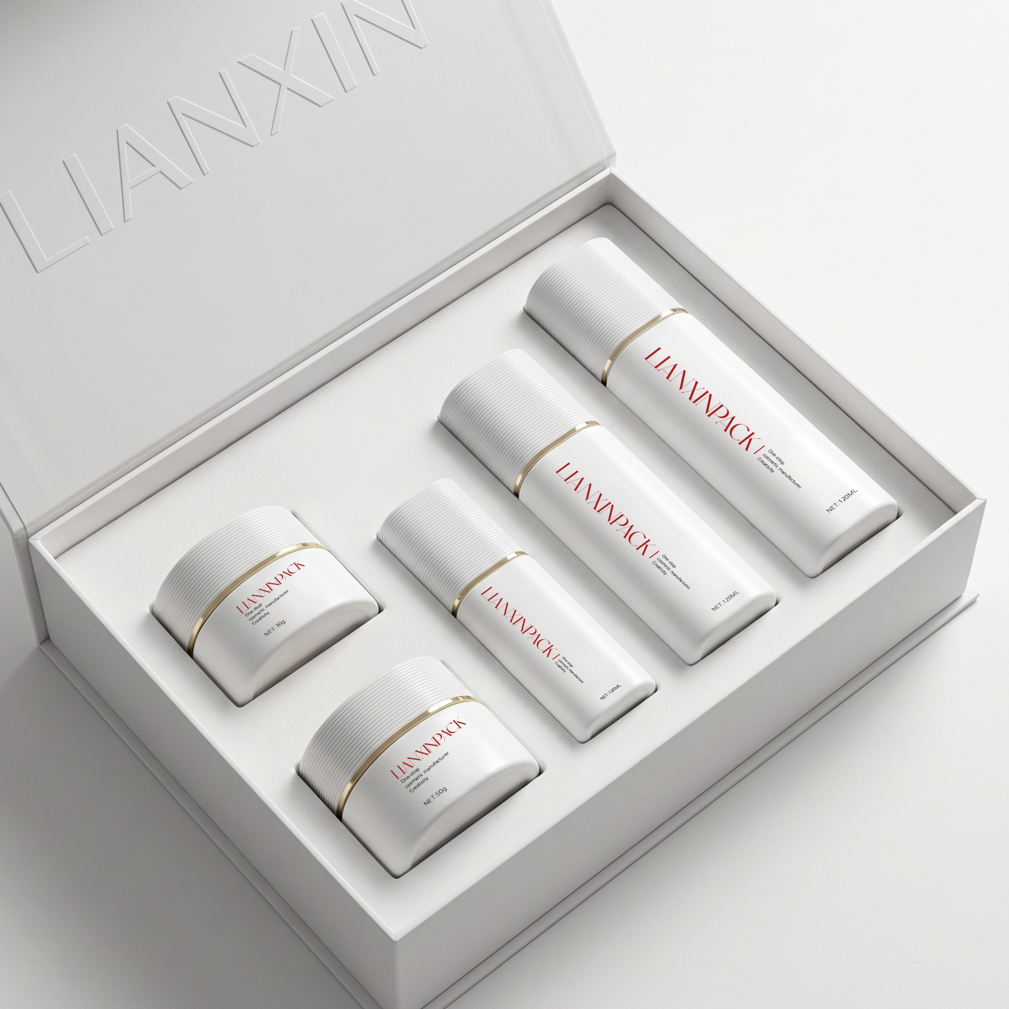 Lotion bottle and cream jar set gift box packaging