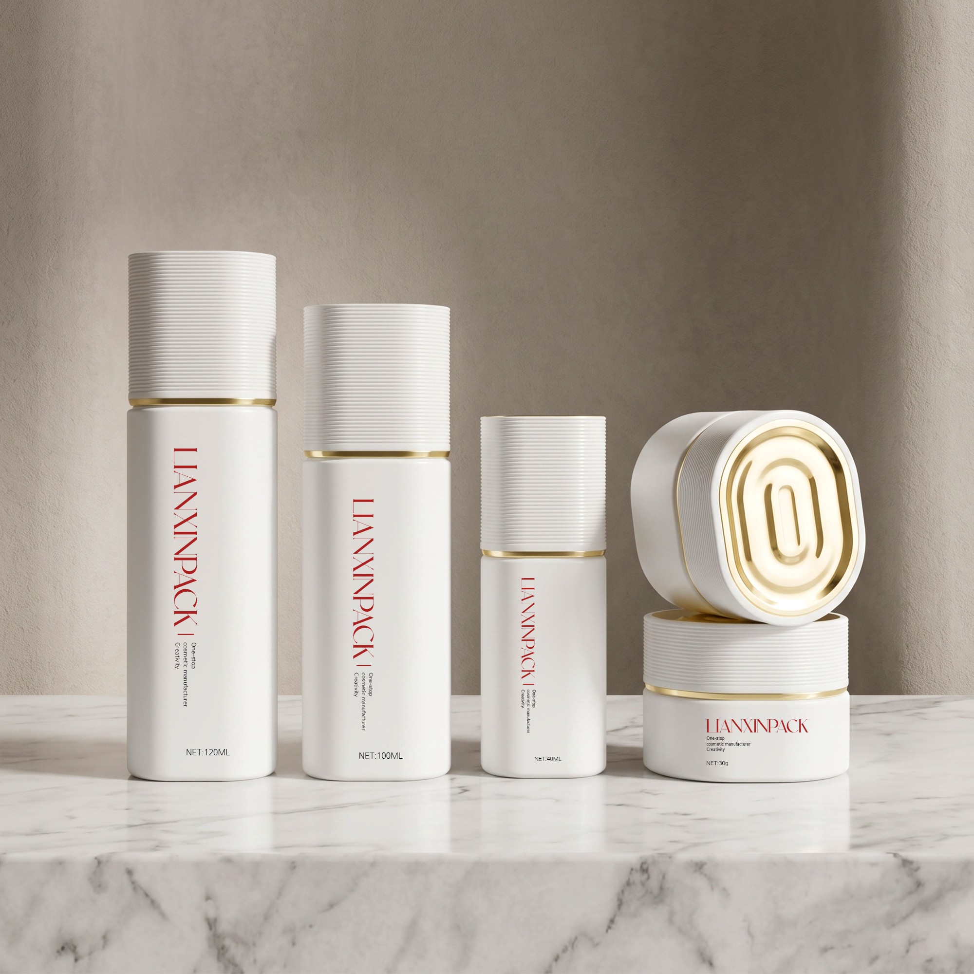White cream jar with gold lid for skincare