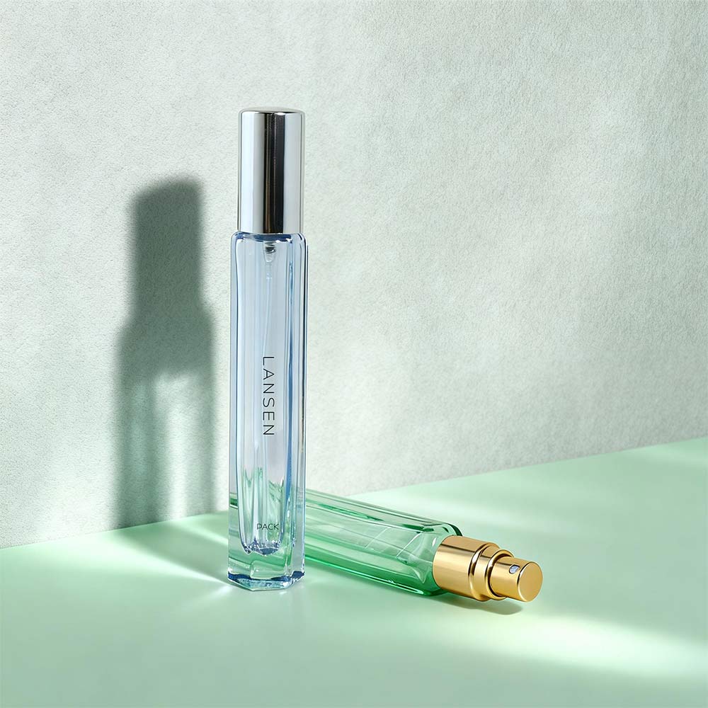 hexagonal glass perfume bottle