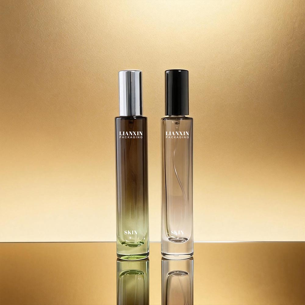 15ml gradient glass perfume spray bottle with silver and black caps