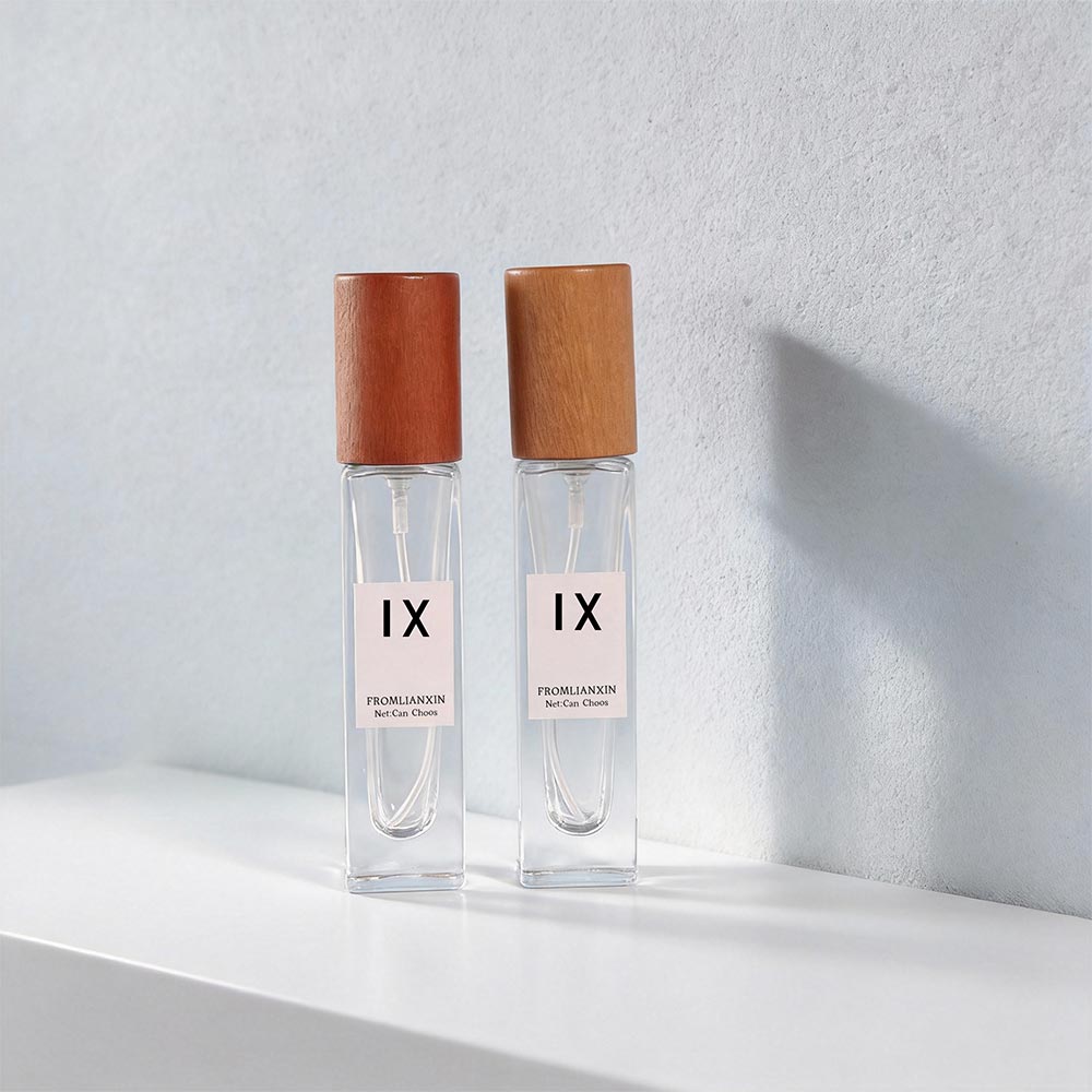 luxury rectangular perfume bottle with wooden cap