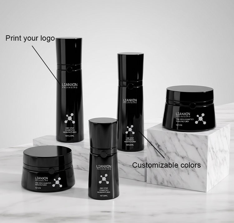 customizable black glass lotion bottle print your logo customizable colors