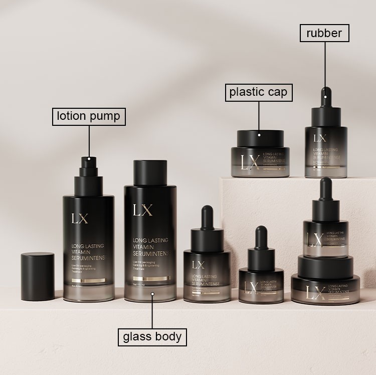 gradient glass cosmetic bottle parts lotion pump glass body plastic cap rubber dropper