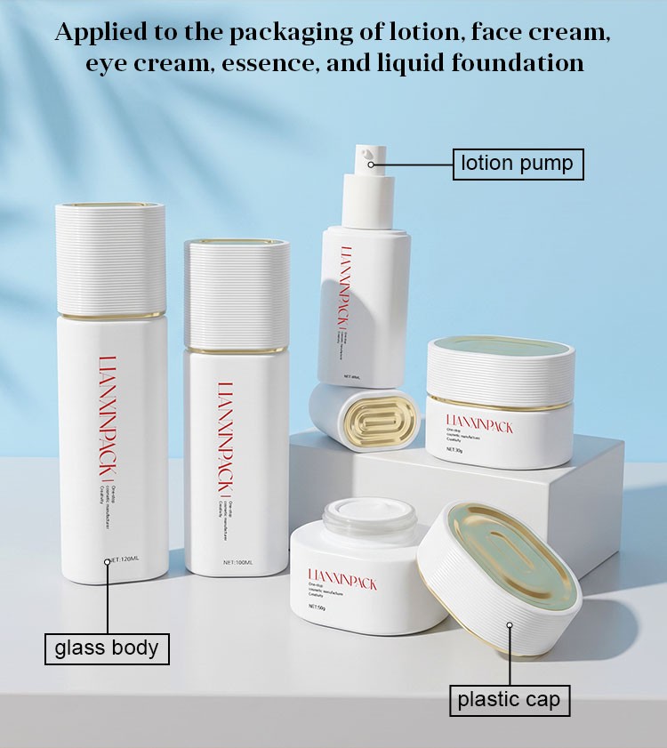 Matte white lotion pump bottle glass body and lotion pump details