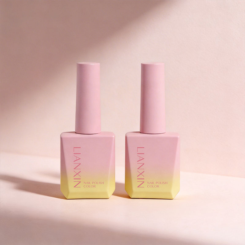 Pink and yellow gradient 13ml square glass nail polish bottles