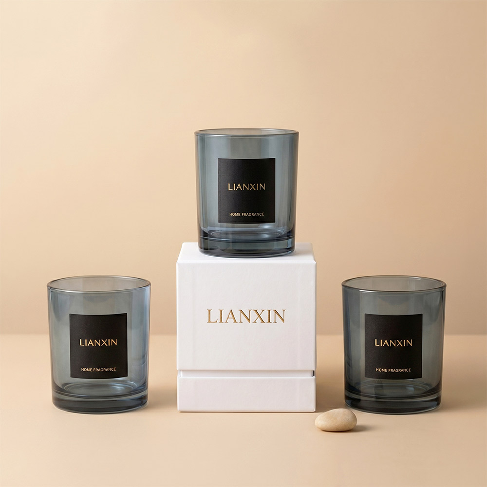 430ml smoky blue glass candle jars with custom gift box