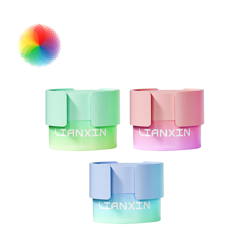 Custom Color Cosmetic Packaging: Pantone Matching & MOQ Guide 2 Pantone color matching on cosmetic packaging: 30g cream jars with mint, pink and blue gradient finishes