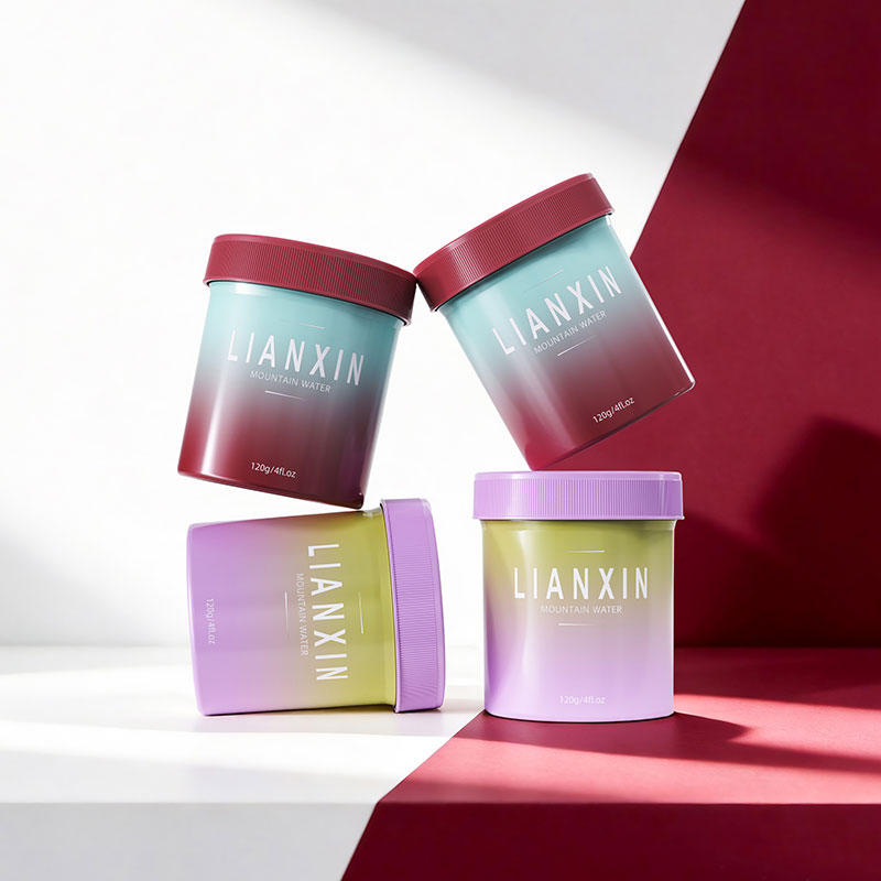 Custom gradient 120g plastic cream jars in burgundy and pastel colors