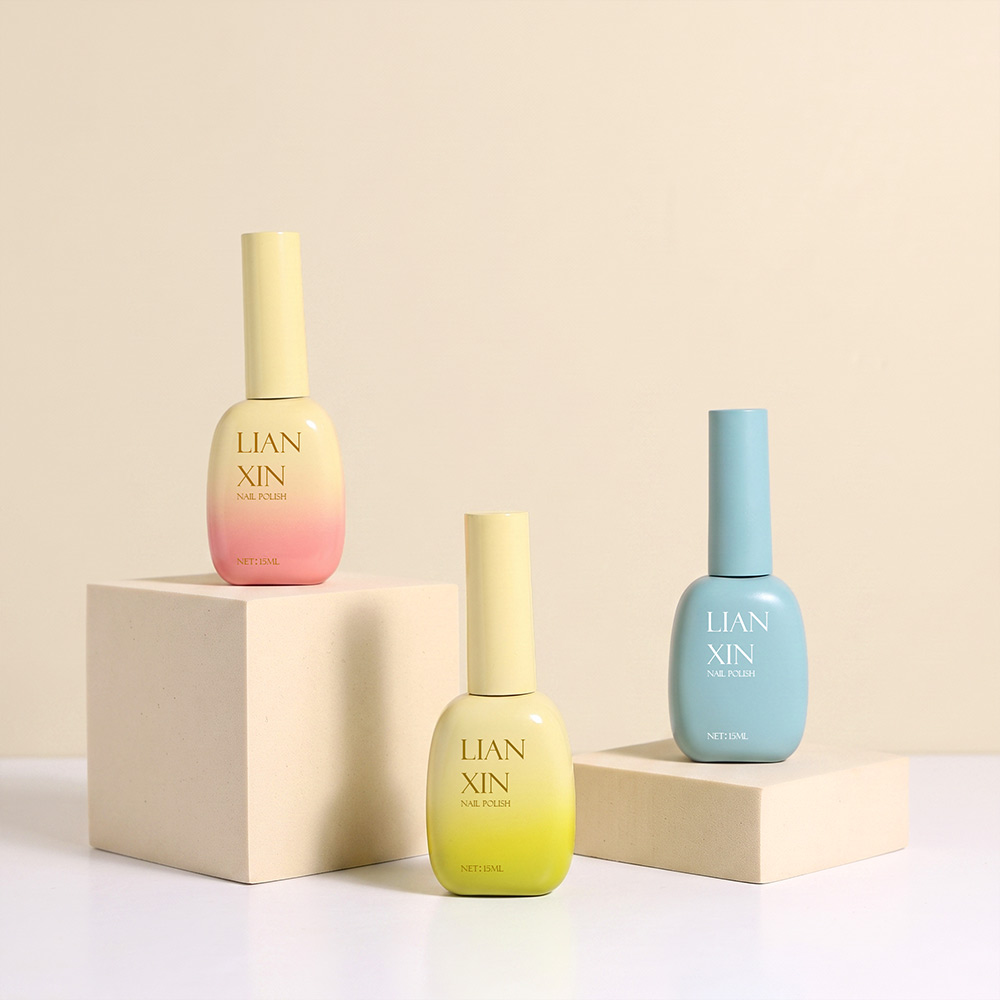 15ml Soft Oval Glass Nail Polish Bottle with Tall Smooth Cap 4 15ml oval nail polish bottles with coloer caps