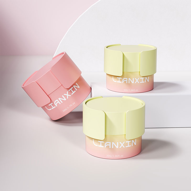 Pastel pink and yellow luxury plastic face cream jars for skincare packaging