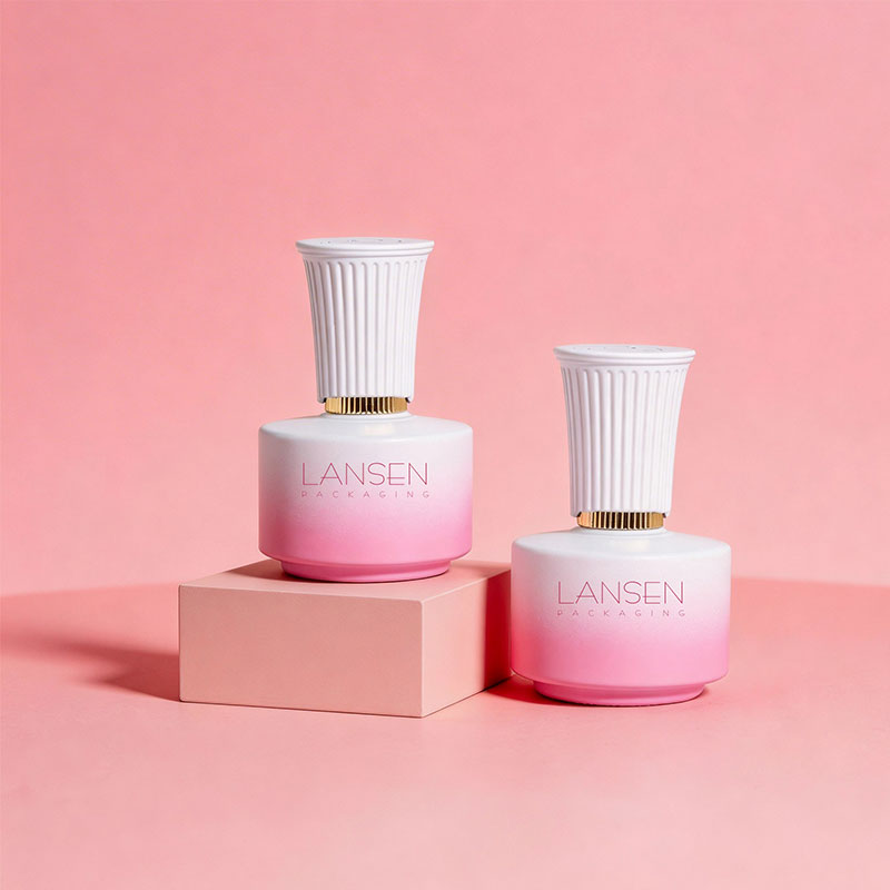 18ml Wide Round Glass Nail Polish Bottle with Flared Ribbed Cap 4 Pink gradient 18ml round glass nail polish bottles with white fluted caps