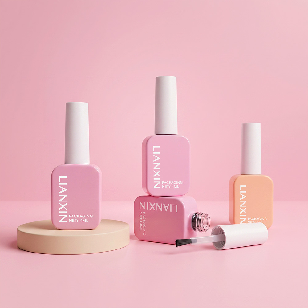 15ml slim rectangular glass nail polish bottles with long white tapered caps