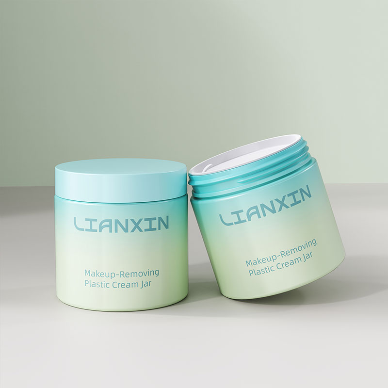 Green gradient 200g PP hair mask jars with open and closed views