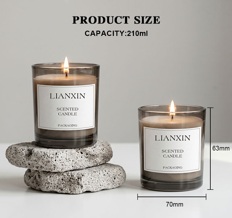 210ml glass candle jar size 70mm diameter by 63mm height
