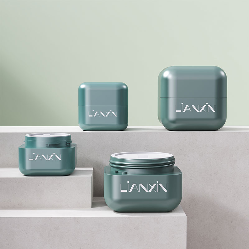 Dark green 20g and 50g plastic cosmetic jars for skincare