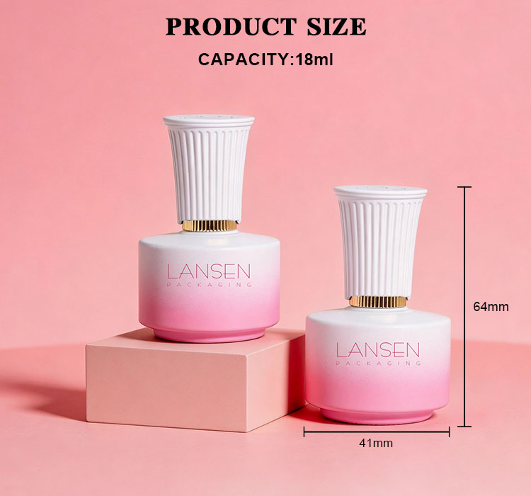 18ml Wide Round Glass Nail Polish Bottle with Flared Ribbed Cap 6 18ml round glass nail polish bottle dimensions approximately 41 by 64 millimeters
