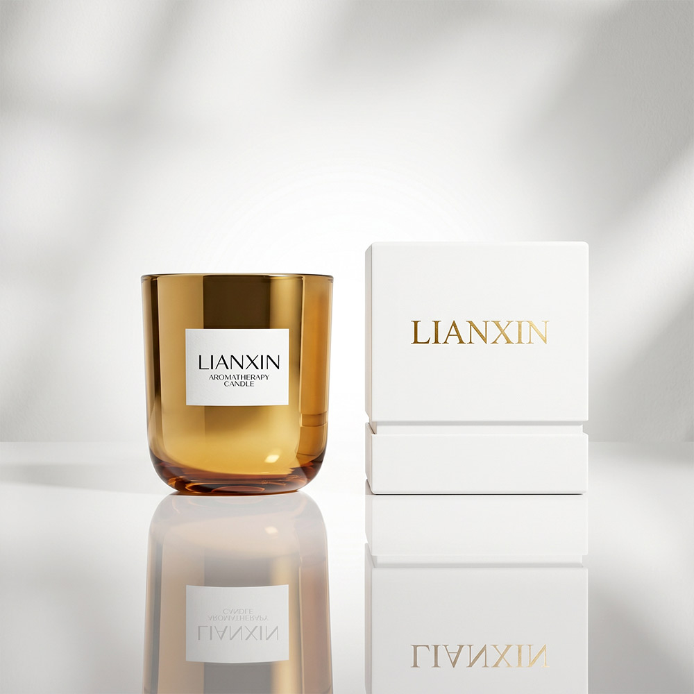 390ml amber gold glass candle jar with custom white gift box
