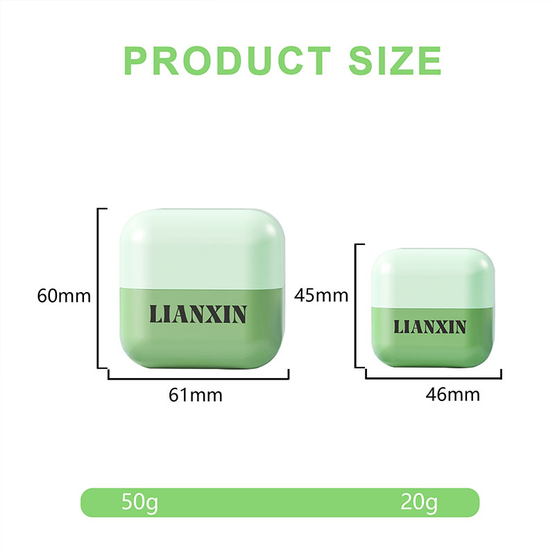 20g and 50g square cosmetic jar size chart with dimensions