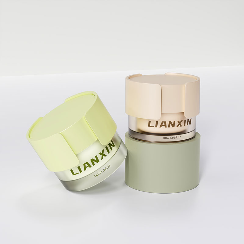 Luxury 30g and 50g plastic face cream jars with decorative caps
