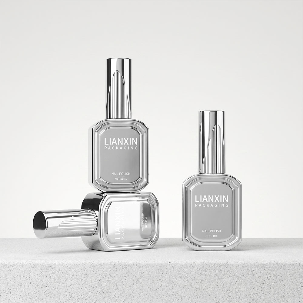 11ml Framed-Panel Glass Nail Polish Bottle with Ribbed Cap 1 Silver 11ml framed-panel glass nail polish bottles with ribbed chrome caps