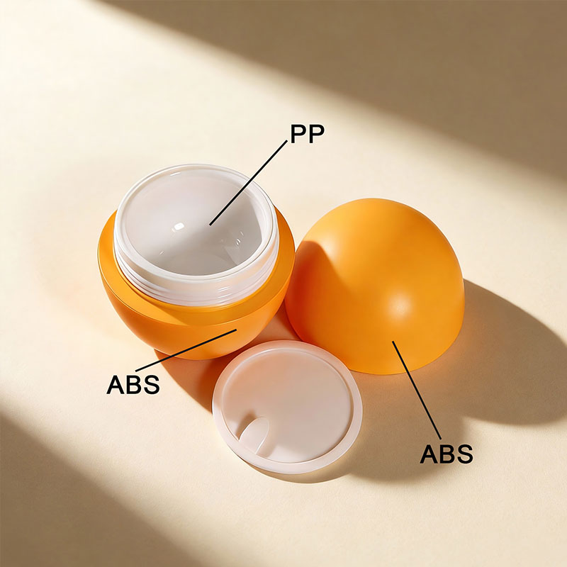 Spherical plastic cosmetic jar with ABS shell and PP inner container