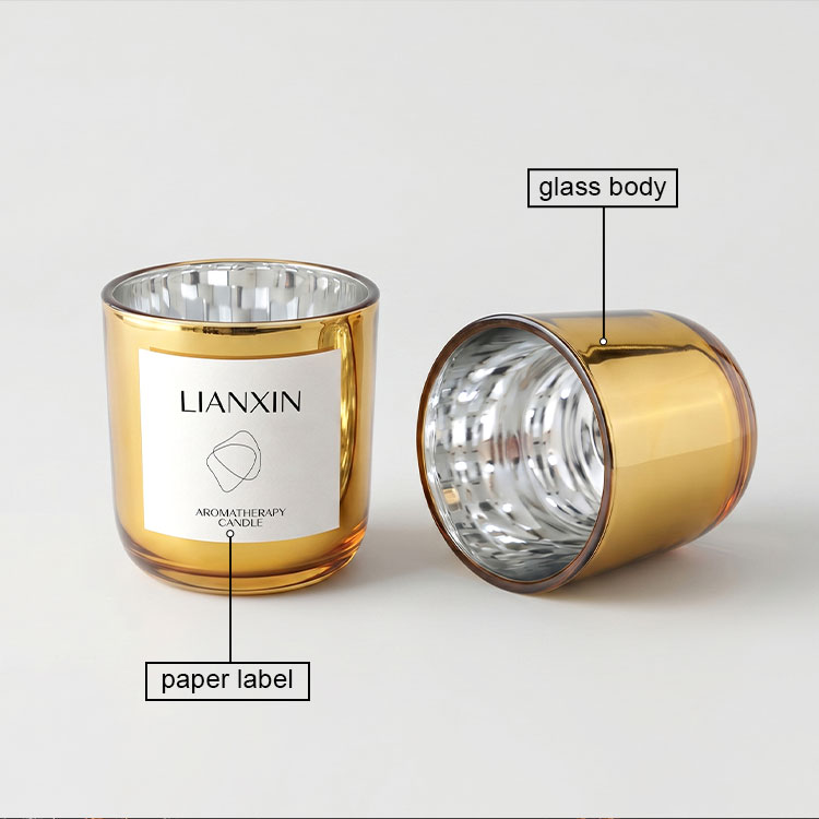 Gold 390ml Glass Candle Jar with Custom Gift Box 5 390ml amber gold glass candle jar body and paper label details