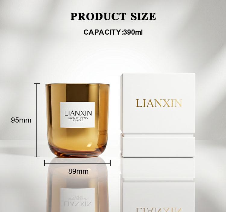 Gold 390ml Glass Candle Jar with Custom Gift Box 4 390ml glass candle jar size 89mm diameter by 95mm height