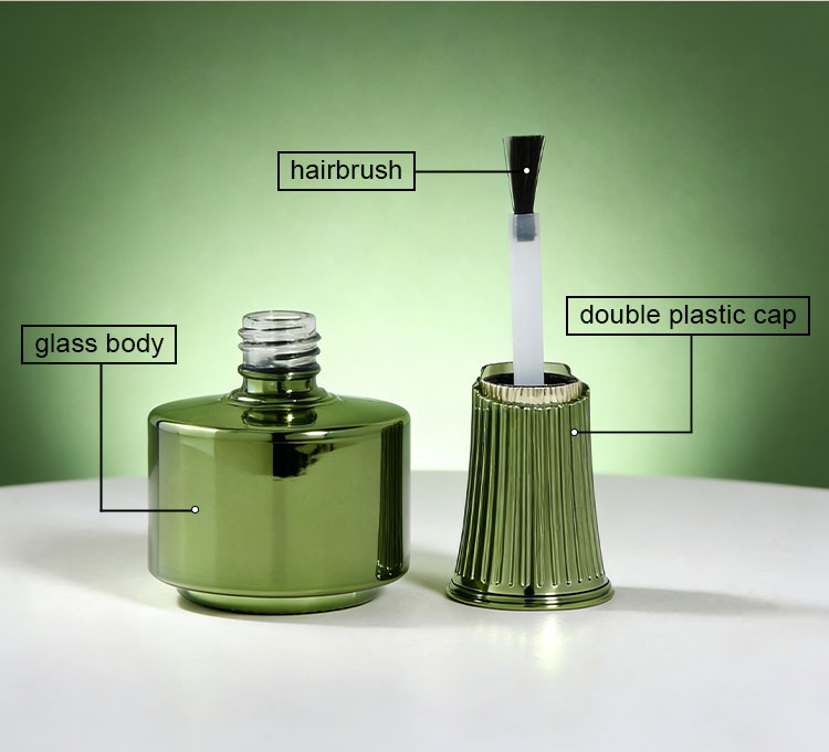 18ml Wide Round Glass Nail Polish Bottle with Flared Ribbed Cap 7 18ml round glass nail polish bottle with double plastic cap and application brush components