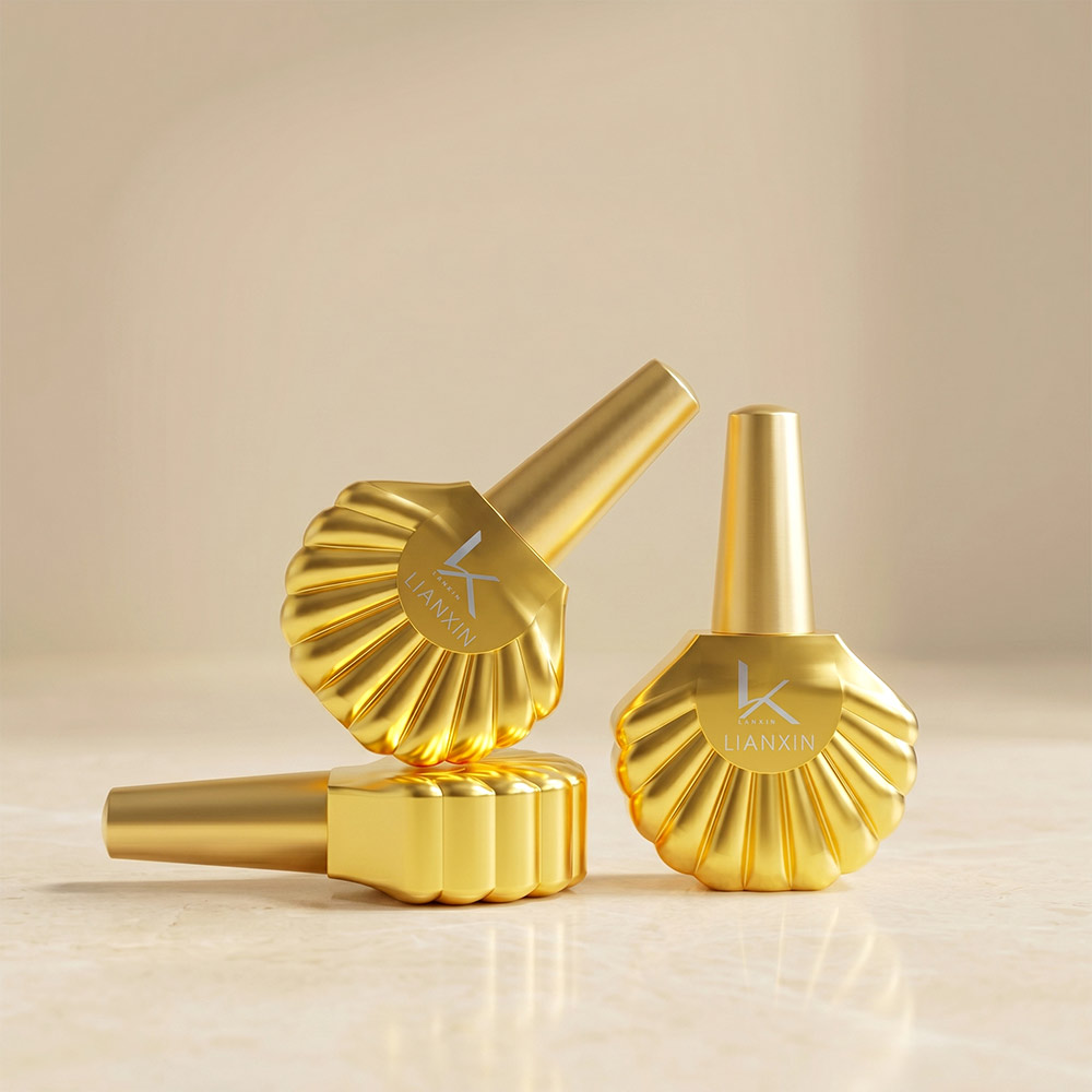 18ml Shell Shaped Glass Nail Polish Bottle with Brush Cap 6 Metallic gold 18ml shell shaped nail polish bottles with tapered caps