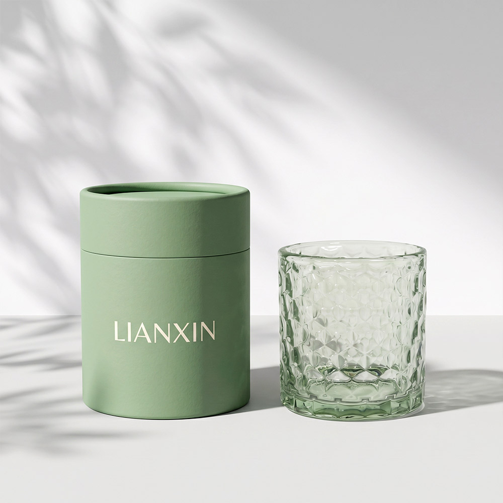 260ml Textured Clear Glass Candle Jar with Custom Gift Box 1 260ml textured clear glass candle jar with green gift box