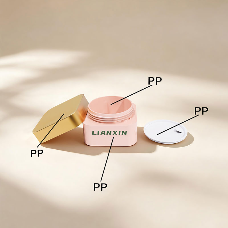 PP square plastic cosmetic jar with cap body and inner sealing disc