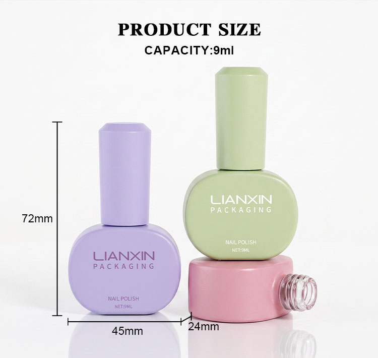 9ml Rounded Pebble Glass Nail Polish Bottle with Faceted Cap 5 9ml pebble nail polish bottle size chart showing 72mm height, 45mm width and 24mm depth