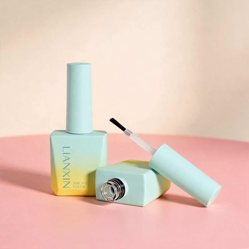 Mint green and yellow gradient 13ml square glass nail polish bottle with brush