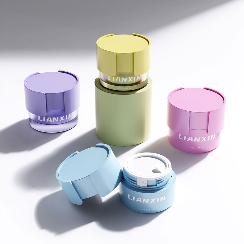 Custom color luxury plastic face cream jars in purple yellow pink and blue