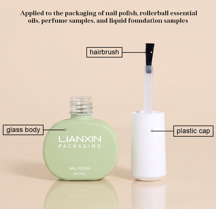 9ml Rounded Pebble Glass Nail Polish Bottle with Faceted Cap 6 9ml pebble nail polish bottle with glass body, plastic cap and brush applicator