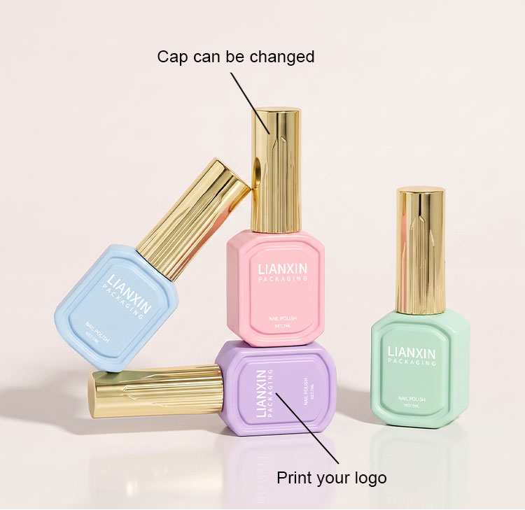 7ml Petite Framed Glass Nail Polish Bottle with Sculpted Cap 6 7ml nail polish bottle color options with replaceable cap and printed logo