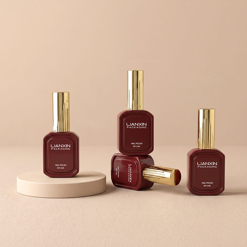 11ml Framed-Panel Glass Nail Polish Bottle with Ribbed Cap 4 Burgundy 11ml framed glass nail polish bottles with metallic gold ribbed caps